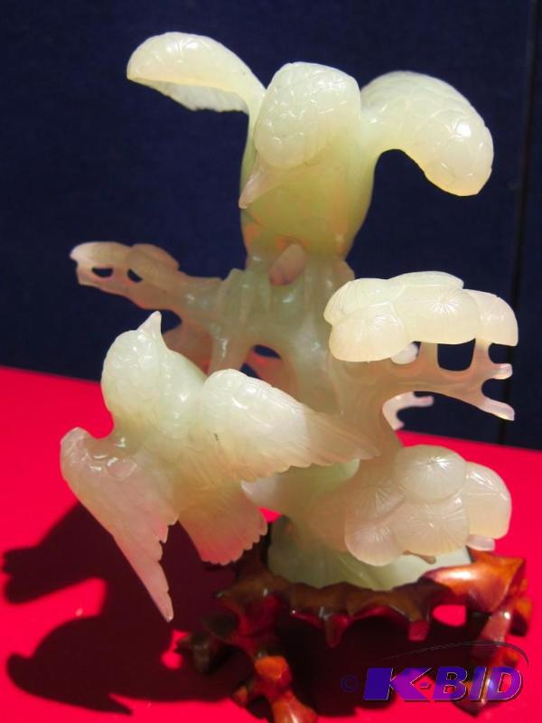 Jade Birds and Wood Stand