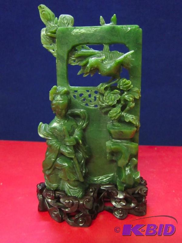 Decorative Jade Piece with Wood Stand