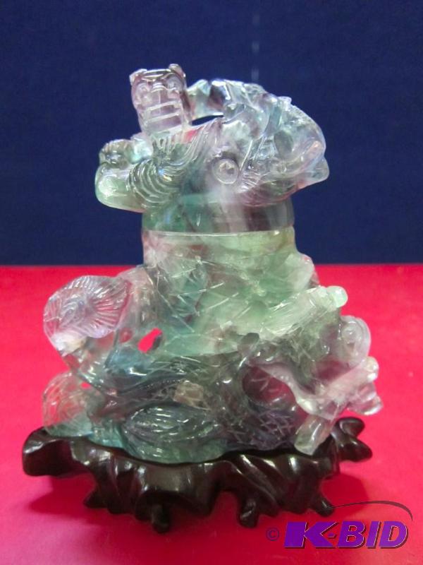 Decorative Stone Vase & Lid with Wood Stand