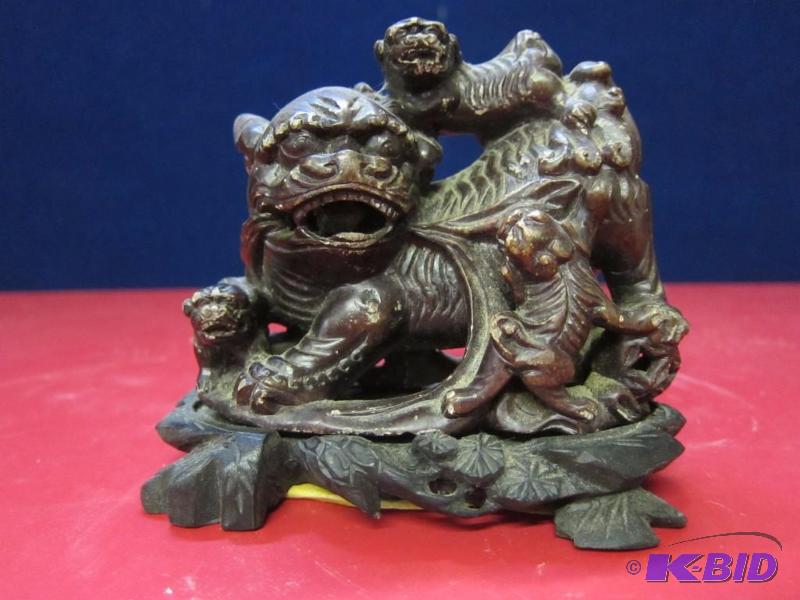 Carved Soapstone Foo Dog with Wood Base