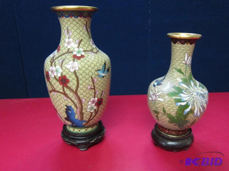 2 Decorative Vases and Wood Stands