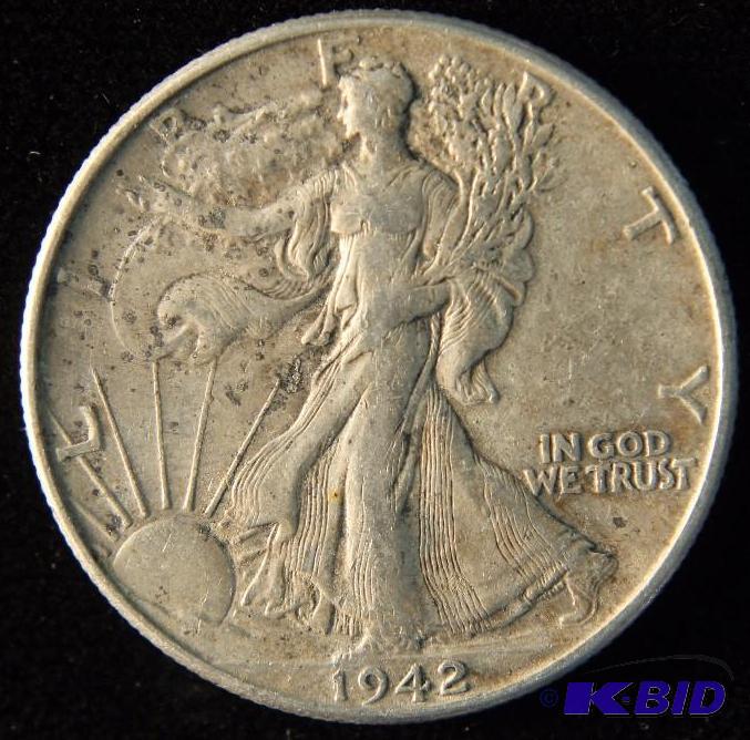 1942 WALKING LIBERTY SILVER HALF DOLLAR XF