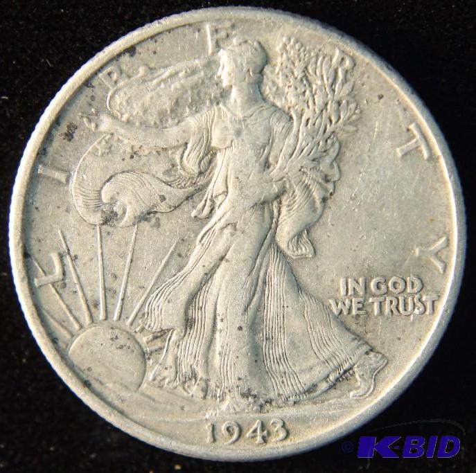 1943 WALKING LIBERTY SILVER HALF DOLLAR VF