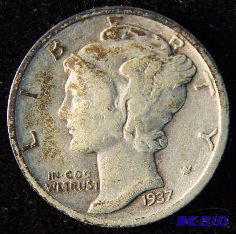 1937-S MERCURY SILVER DIME FINE