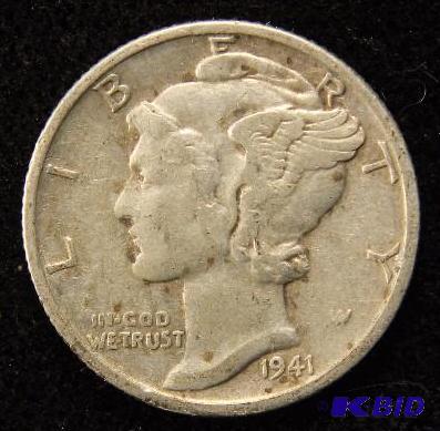 1941 MERCURY SILVER DIME XF