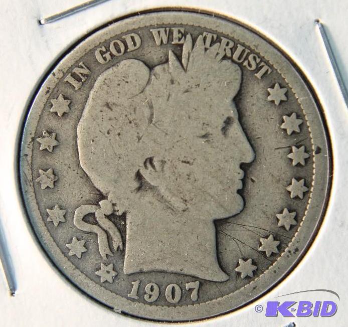 1907 D BARBER SILVER HALF DOLLAR