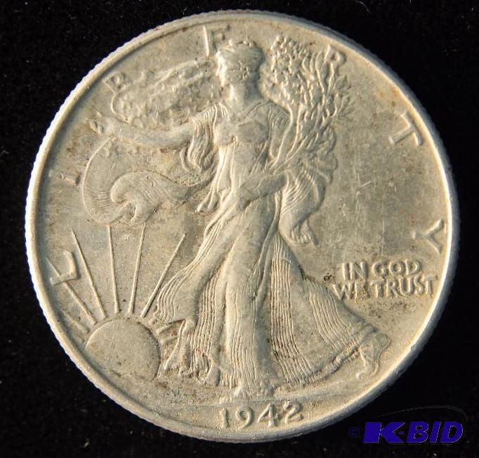 1942 WALKING LIBERTY SILVER HALF DOLLAR XF