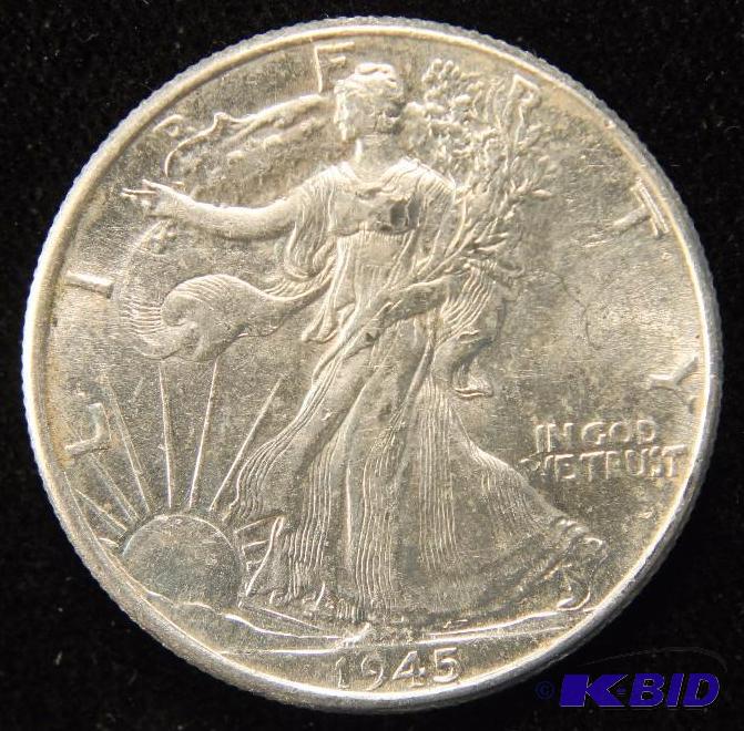 1945 WALKING LIBERTY SILVER HALF DOLLAR AU
