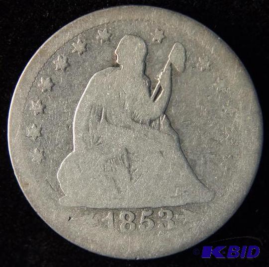 1853 SEATED LIBERTY SILVER QUARTER ARROWS  RAYS 1 YEAR ONLY TYPE COIN