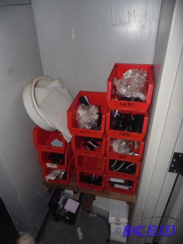 Lot of 12 Red Part Bins w Misc items