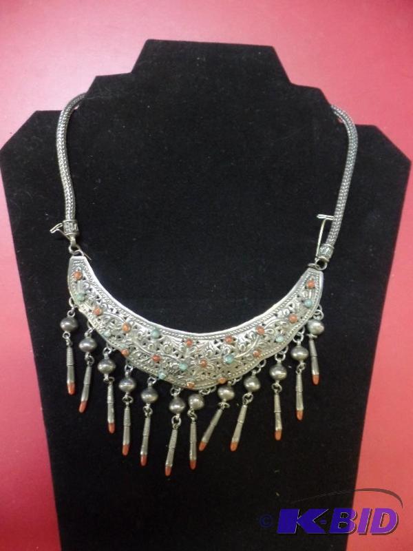 Handmade Ornate Metal & Stone Necklace