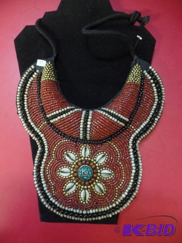 Large Handmade Bead and Shell Necklace with Turquoise