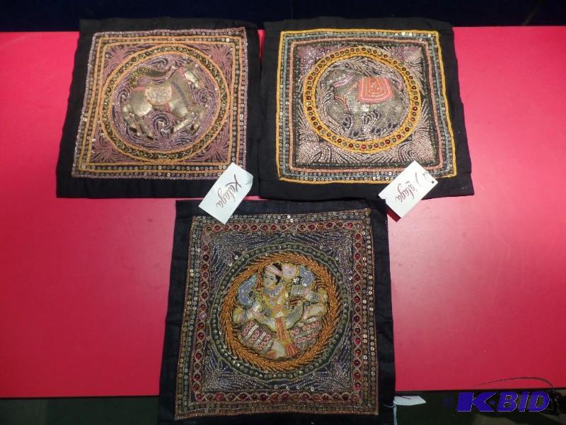 3 Matching Textile Art Pieces 13 x 14