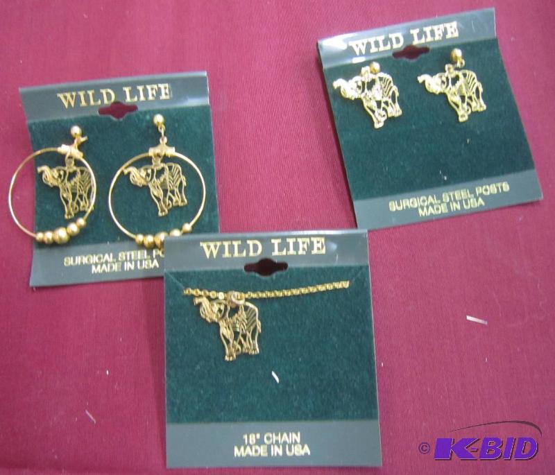 Set of 2 pairs of NEW Earrings and 1 Necklace - Elephant