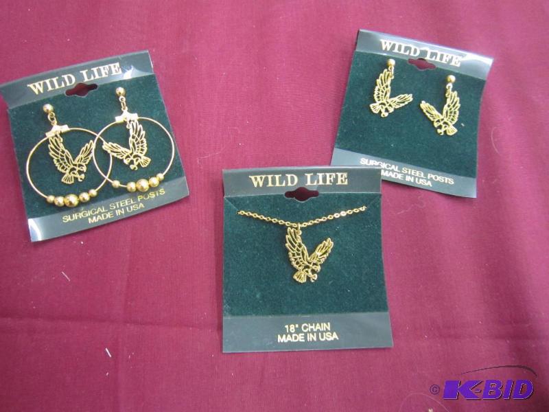 Set of 2 pairs of NEW Earrings and 1 Necklace - Eagle