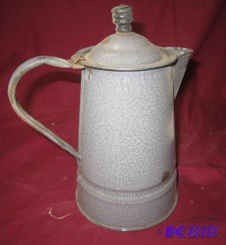 Antique Grey Enamel Coffee Pot