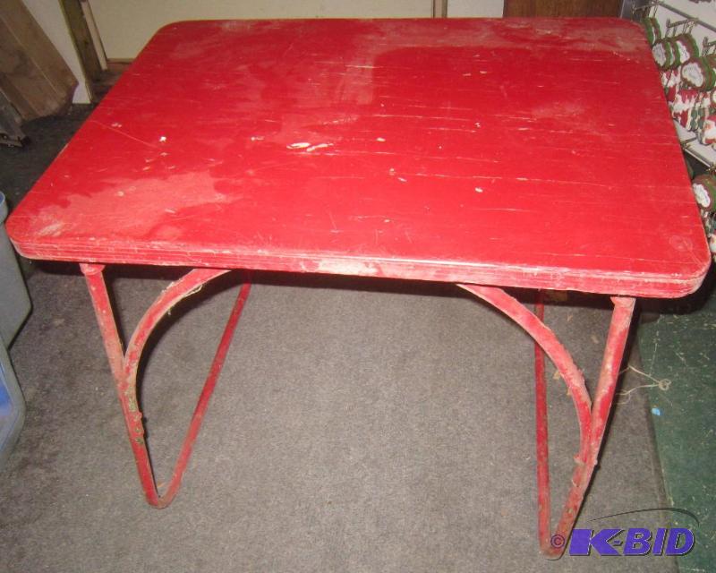 Red Wood Table and Metal Legs