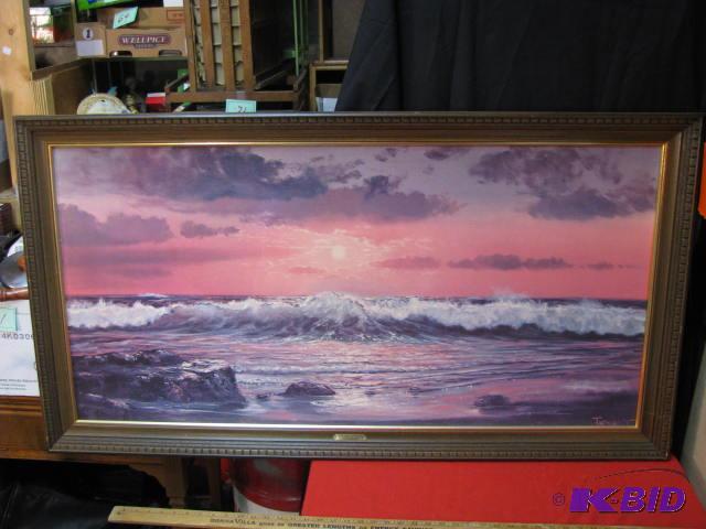 large vintage wood framed sunset print &quot...