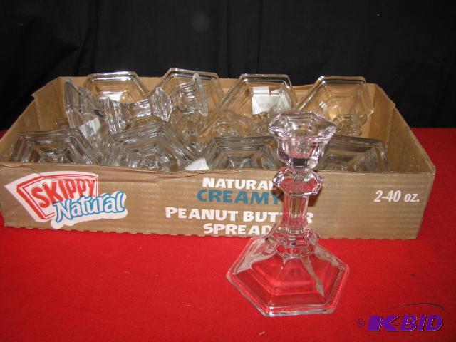 (10) clear glass candlesticks...