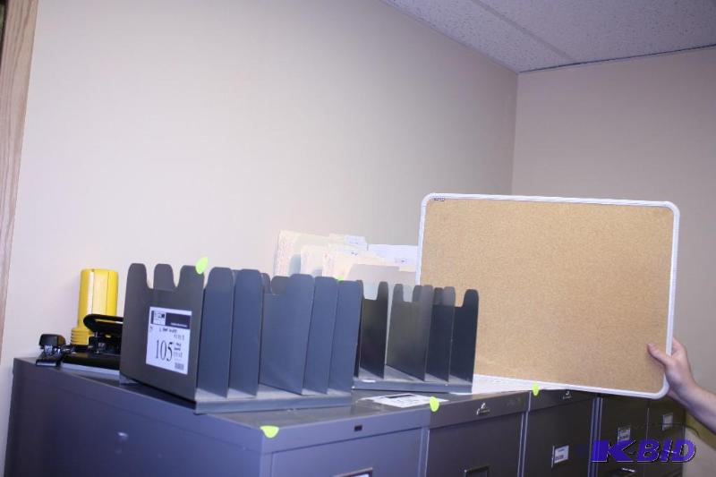 lot 105 image: Lot of (3) Including (2) Paper Holders 11x11x8 and (1) Tack Board 17x23.