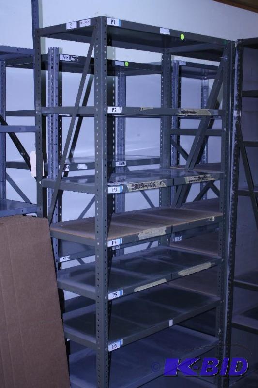 lot 11 image: Lot of (3) Open Metal Shelving Units (1) 17 12x36x75 (1) 17 12x36x72 and (1) 13x37x75.