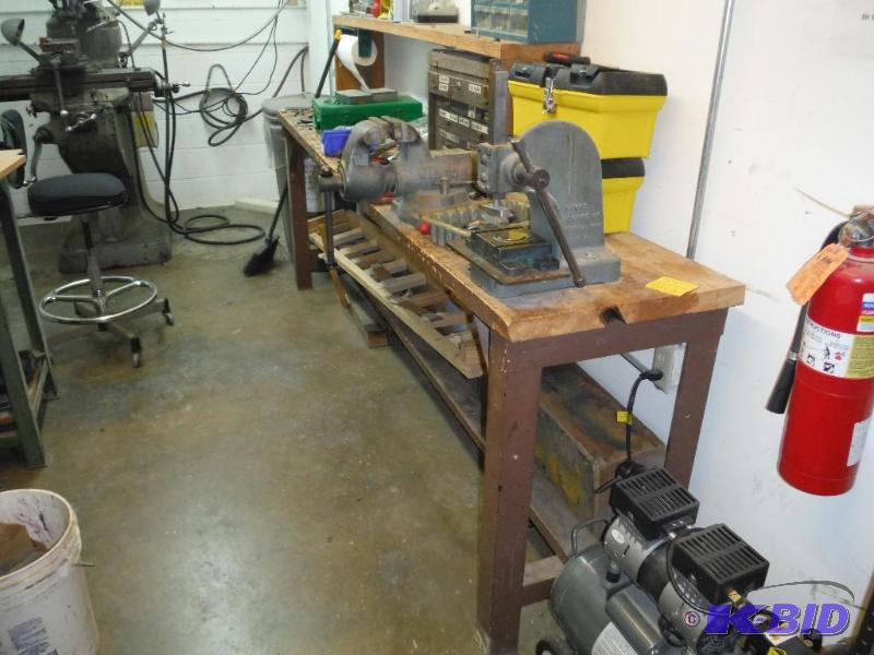lot 120 image: Wooden Work Bench with Metal Legs, 100x20x35, Contents Not Included.
