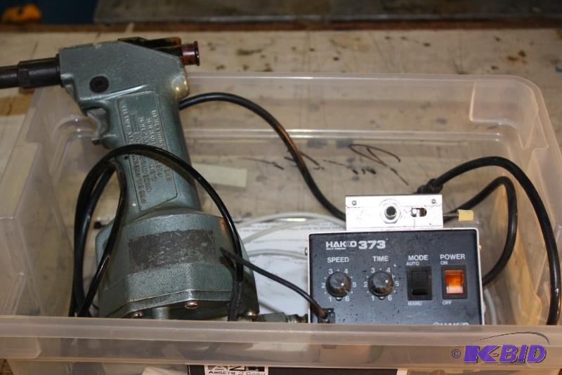 lot 54 image: Box Lot of (3) Including (1) Pneumatic Riveter (1) Circuit Tester and (1) Hakko 373 Self Feeder.
