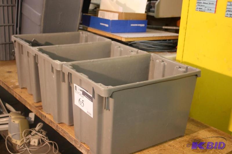 lot 65 image: Lot of (3) Gray Storage Bins, 19x13x12.