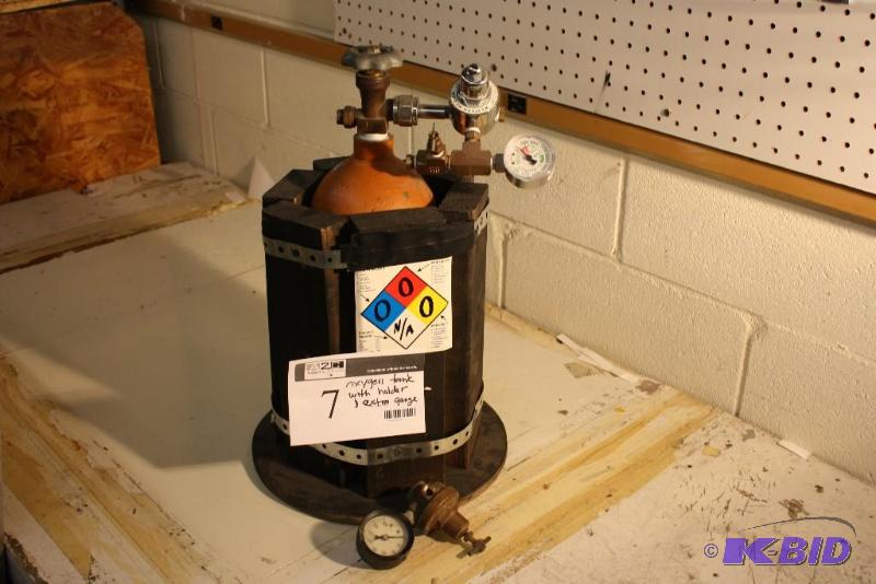lot 7 image: Oxygen Tank with Holder and Extra Gauge.