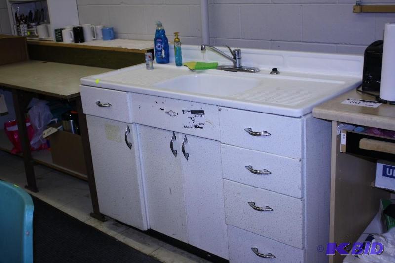 lot 79 image: 54x24x40 Sink with Drawers and Storage Cupboards, Contents Not Included.