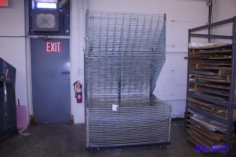 lot 8 image: Lot of Metal Display Grates wWheeled StandOrganizer 56 x 48 x 63.