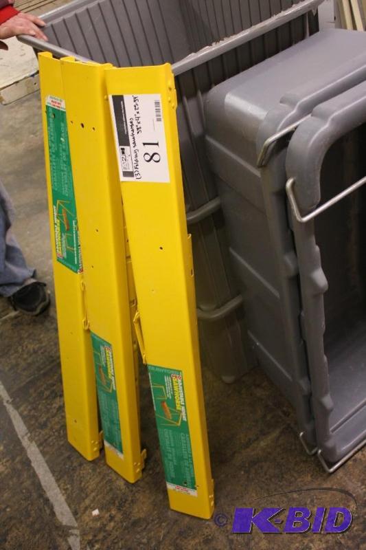 lot 81 image: Lot of (3) Folding and Adjustable Sawhorses, 38x4x25-34