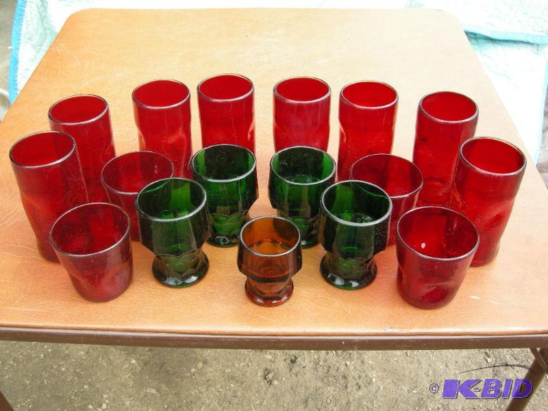 lot 121 image: Red and vintage green glasses