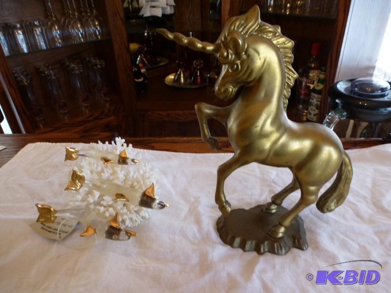 Solid Brass Unicorn &amp Crystal Dolphin orn...