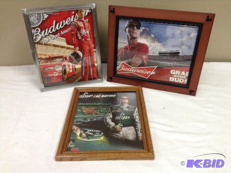 lot 44 image: Lot of 3 NASCAR framed prints Earnhadt Jr., Harvick, Kahne