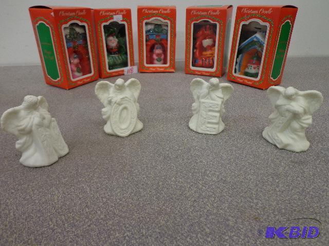 lot 118 image: (5) Hand Painted Christmas Candles and Cerami...