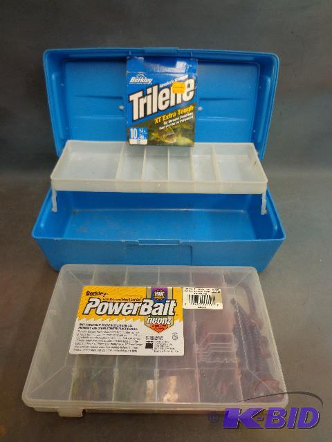 lot 128 image: Emo Fishing Tackle Box Trilene 10# line and B...
