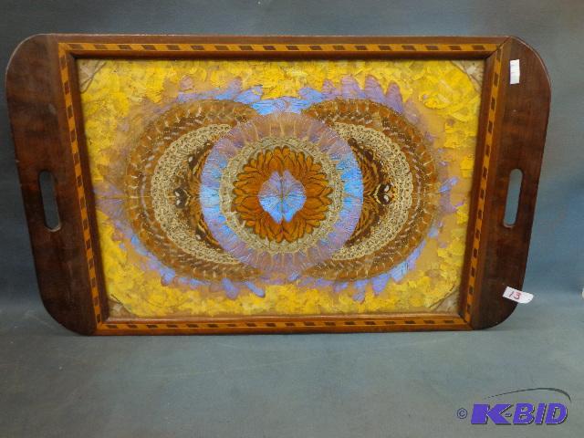 lot 13 image: Glass and Wood Serving Tray   25 x 16 ...