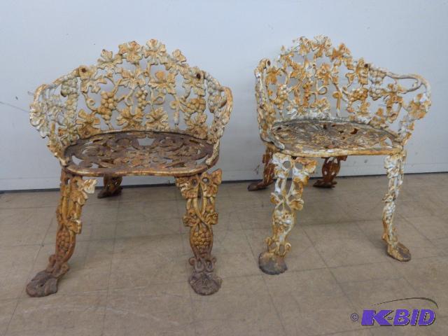 lot 130 image: Ornate Cast Iron Chairs (2)   22 x 14 x 27 ...