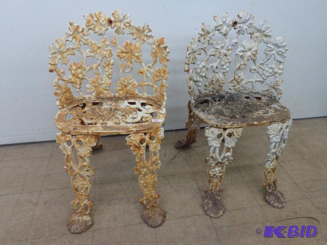 lot 131 image: Ornate Cast Iron Chairs   16 x 12 x 30 ...