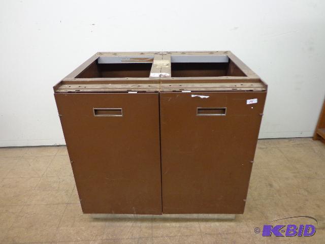 lot 14 image: Brown Metal cabinet   30 x 24 x 28  no top ...