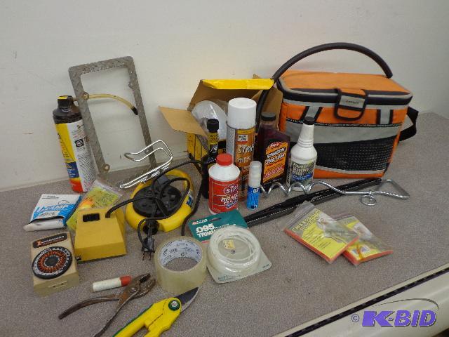 lot 143 image: Box of Assorted Garage Items   Air Lock coole...