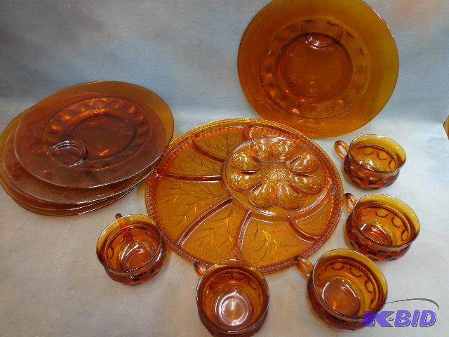 lot 149 image: Dinnerware   6 amber plates  6 amber cups  1 ...