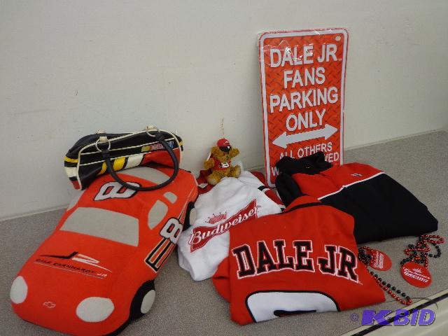 lot 150 image: Box of Racing Items   #8 Stuffed car  Dale Jr...