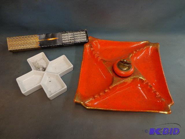 lot 164 image: Vintage Ashtrays   Orange one has lighter wit...