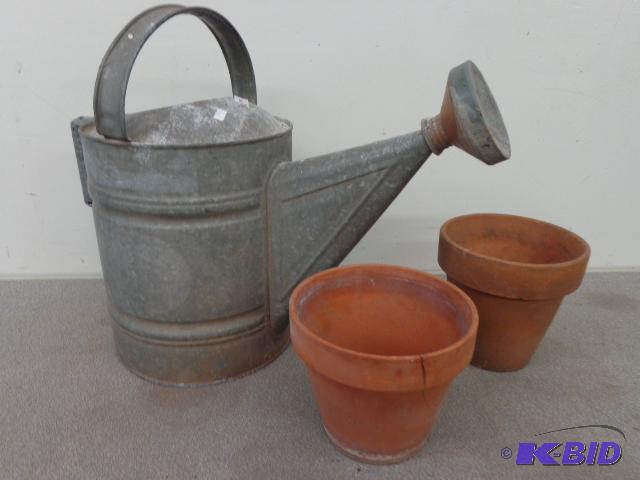 lot 179 image: Old Time watering can and Clay pots (2)...