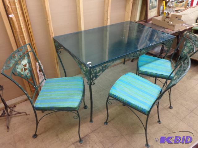 lot 185 image: Outside table and 3 Chairs   Table is 48 x 31...