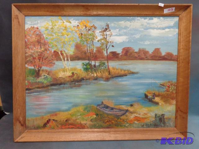 lot 193 image: Doris Berglin Fishing Picture   20 x 26 ...