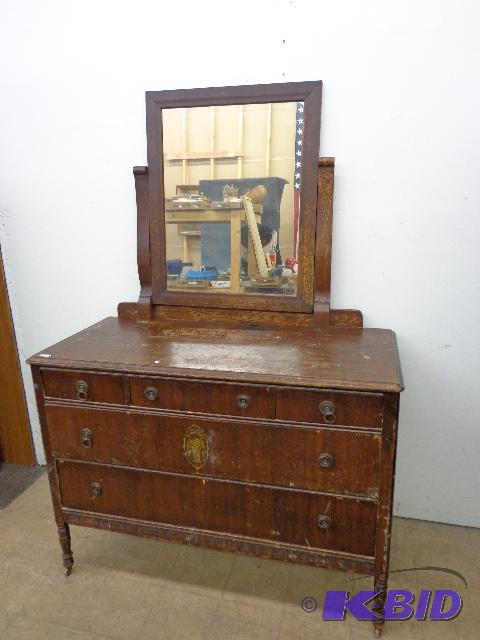 lot 207 image: 5 Drawer Dresser   46 x 21 x 36  ornate pictu...