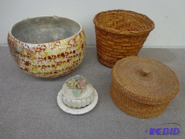 lot 37 image: Baskets and Ceramic Bowls   pot is 9&quot di...